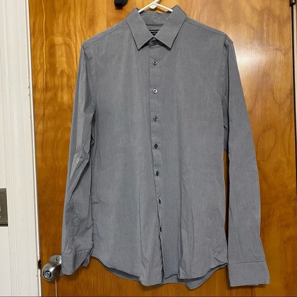 Express 1MX Grey Button Down Shirt, Modern Fit - Picture 1 of 3